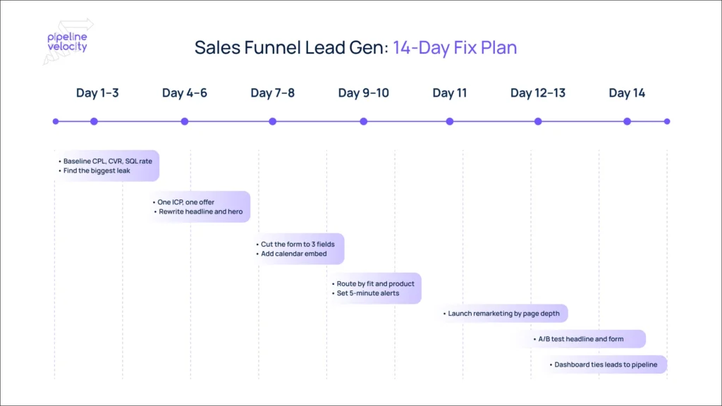 Use this 14-day plan to tighten offers, speed follow-ups, and turn clicks into booked meetings. 