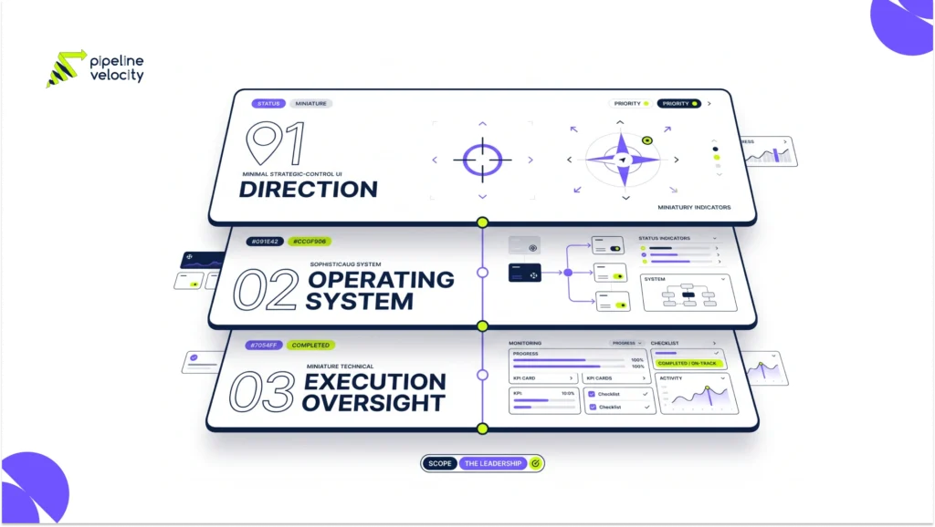 Three layers show the strategic, operating and execution-oversight components of a fractional CMO scope