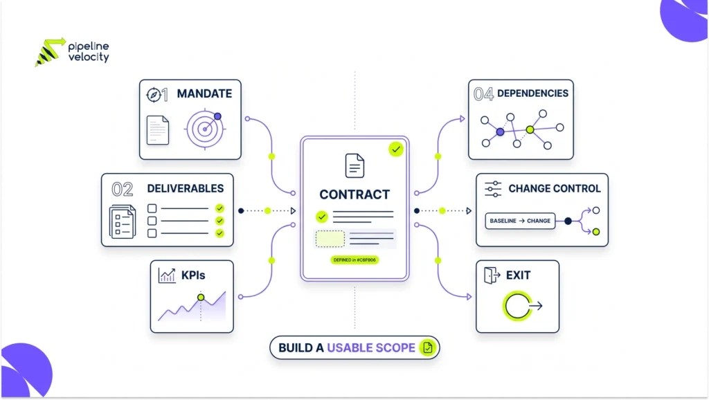 Fractional CMO scope of work framework from mandate through transition.